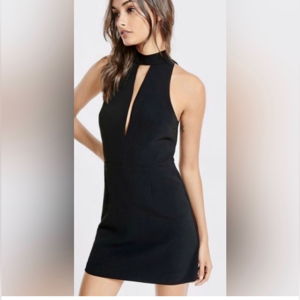 NWT- Express Black Halter Mini Dress With Choker Neckline and lace back- Size 2